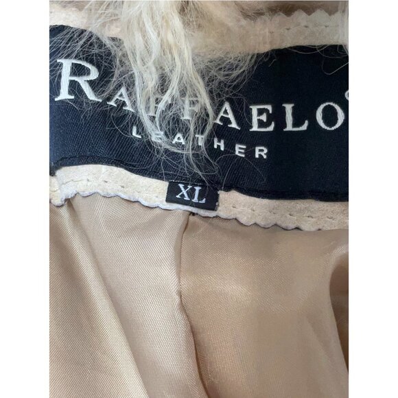 Vtg Y2K Raffaelo Beige Leather Penny Lane Afghan Shearling Coat | Cottagecore XL - Picture 8 of 9